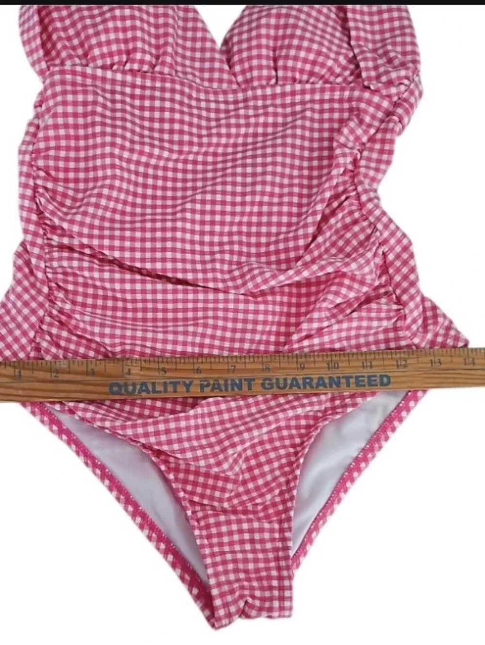 Draper James RSVP Pink Gingham One Piece Swimsuit XS Retro Pinup Chic Beach